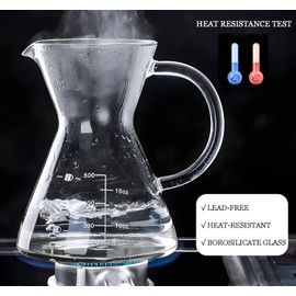 COFISUKI Pour Over Coffee Maker with Reusable Stainless Steel Drip Filter, Glass Drip Coffee Maker Set, Lead-Free Borosilicate Glass Coffee Carafe for 1-4Cup, Clear (500ml/17oz)