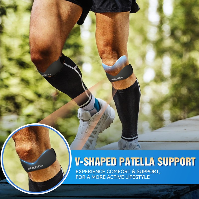 Healrecux Silicone Patellar Tendon Support Strap, Adjustable Non-Slip Patella Band
