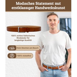 Weinmann® Gürtel Herren Stamford Classic – 100% italienisches Rindsleder, Ledergürtel, Business Gürtel – Breite 3,5 cm – Made in DE, Cognac