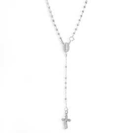 Silverly 925 Solid Silver Rosary Beads Catholic Jewellery 60 cm - Virgin Mary Crucifix Beaded Necklaces - Sterling Silver Chain Cross Necklace Men - Christian Gifts for Women - 90s Gothic Accessories