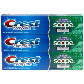 Crest Complete Multi-Benefit Fluoride Toothpaste - Extra Whitening and Scope Advanced Freshness - 8.2 oz each, 3 count