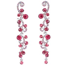 EVER FAITH Austrian Crystal Wedding Bridal Flower Wave Vine Long Dangle Earrings Pink