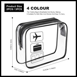 Transparent Cosmetic Bag, Waterproof Transparent Bag, Large Capacity, Travel Cosmetic Bag, 20 x 14 cm, Transparent Toiletry Bag, Suitable for Travel Business, Tripdaily, black