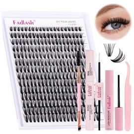 Eyelash Extensions, 280 Tufts, 50D DIY Lash Extension Set, Individual Eyelashes with Eyelash Glue and Tweezers, Eyelash Remover and Eyelash Brush at Home, Individual Lashes, 8-16 mm, 0.07D Curl
