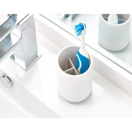 iDesign Cade Holder, Holds Normal Toothbrushes, Spin Brushes, and Toothpaste-White and Gray