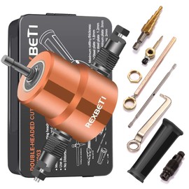 REXBETI Double Headed Sheet Metal Nibbler, Drill Attachment Metal Cutter with Extra Punch and Die, 1 Cutting Hole Accessory and 1 Step Drill Bit, Perfect for Straight Curve and Circle Cutting (Gold)