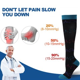 6 Pairs Compression Socks for Women Men Graduated Stocking Knee High Best Support for Athletics, Nurse, Hiking