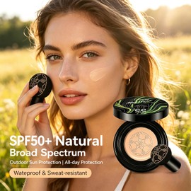 CC Cushion Foundation Makeup with SPF 50+, Full Coverage Color Corrector for Mature Skin, Moisturizing Concealer, Weightless Skin Fit Satin Glow Finish, Tattoo Cover Up, All Skin Types (Natural)