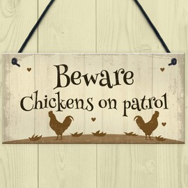 RED OCEAN Funny Chicken Sign Chickens On Patrol Chicken Coop Hen House Garden Sign