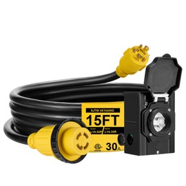 15FT 30 Amp Generator Cord with Pre-Drilled Power Inlet Box,Heavy Duty Generator Power Cord 4 Prong,125/250V,NEMAL14-30P/14-30R,Waterproof,ETL Listed,Home/RV Power Supply
