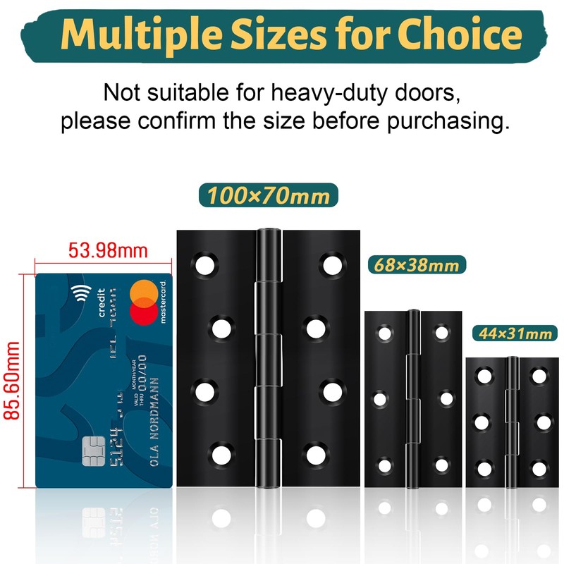 Yeepeo 8 Pcs Door Hinges 68mm × 38mm, Black Stainless
