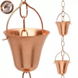 Marrgon Copper Water Chain with Bell Shaped Cups – Durable & Thick Rain Chain - 3 ft
