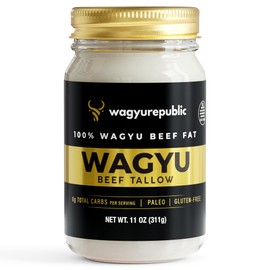 Wagyu Republic Beef Tallow ⎸11oz Glass Jar, Grass Fed Wagyu Beef Tallow, Great for Cooking Steak or as Tallow Balm ⎸ Keto, Gluten Free Protein Snacks for Adults, Perfect for Whole 30 or Carnivore Diet