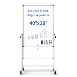 Rolling Whiteboard on Wheels, Double-Sided Magnetic Dry Erase Board with Stand, Mobile White Board for Office, Classroom, Home (28" x 40")