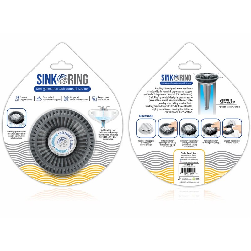 SINKRING The Ultimate Bathroom Sink Drain Protector Hair Catcher/Strainer/Snare (Charcoal