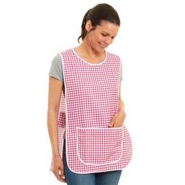 Ladies Gingham Design With Piping Tabard Apron Overalls Front Pocket Stylish Tabards for Women Casual Aprons for Women to Use in Home Kitchen Restaurants Coffee Shops UK Made (Wine, 3XL)