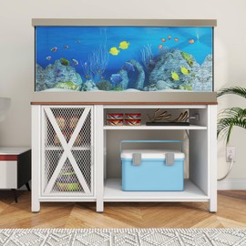 YITAHOME Heavy Duty 55-75 Gallon Aquarium Stand with Power Outlets, Cabinet for Aquarium Accessories Storage - Metal Fish Tank Stand Suitable for Fish, Turtle Tank, 880LBS Capacity, White