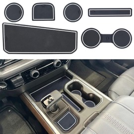 CIMOF Center Console Liner for Chevy Silverado 1500 / GMC Sierra 1500 Accessories 2023 2024 2025 Cup Holder Mat, Coaster Trim, Anti-Dust Interior, Non-Slip Pad, Custom Rubber Insert (6pcs, White)