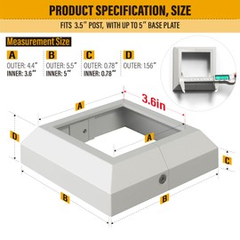 Bitals 12pack 4"(Actual 3.5"x3.5") Deck Post Base Cover, Aluminum Split Type Post Skirt, for Stairs, Deck railings, Porches and Deck Base Bracket Covers (White)