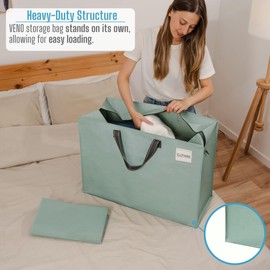 VENO 6 Pack Storage Moving Bags, Organizer Bag, Storage Tote, Zipper On Top, Sturdy, Carrying Bag, Camping Bag for Clothes, Bedding, Comforters, Pillows (27 Gallon Light Green, 6 Pack)