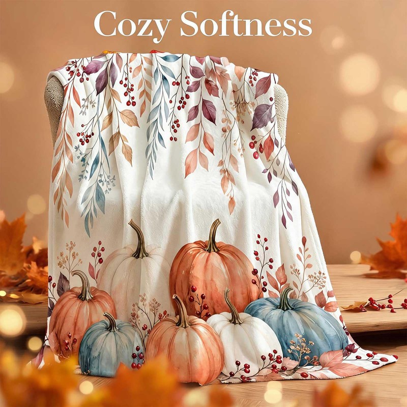 Fall Throw Blanket Soft Cozy Autumn Leaves Pumpkin Blankets and