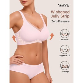 Vertvie Plus Size Full Coverage Wireless Supportive Comfortable Bra Back Fat Smoothing Wirefree Bras for Large Breasted Women(Pink,XX-Large)