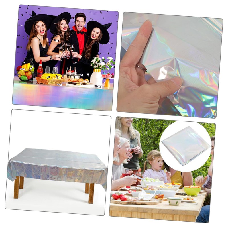 LABRIMP Iridescent Rainbow Tablecloth for Party Decorations Wedding Disposable Table