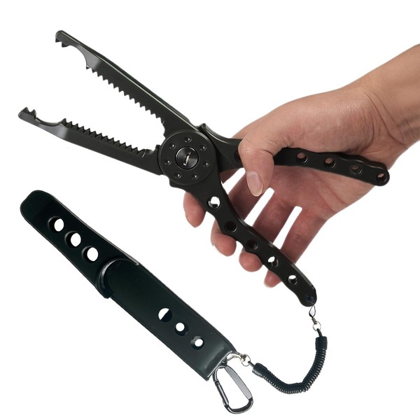 CocoFill フィッシュグリップ 魚つかみ 軽量 ブラック 【サビに強い/しっかりグリップ】 樹脂製 収納ケース付き ガーグリップ 釣り用