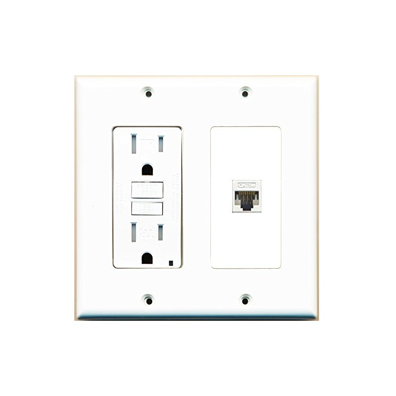 RiteAV (2 Gang Decorative 15A GFCI Outlet Cat5e White Wall