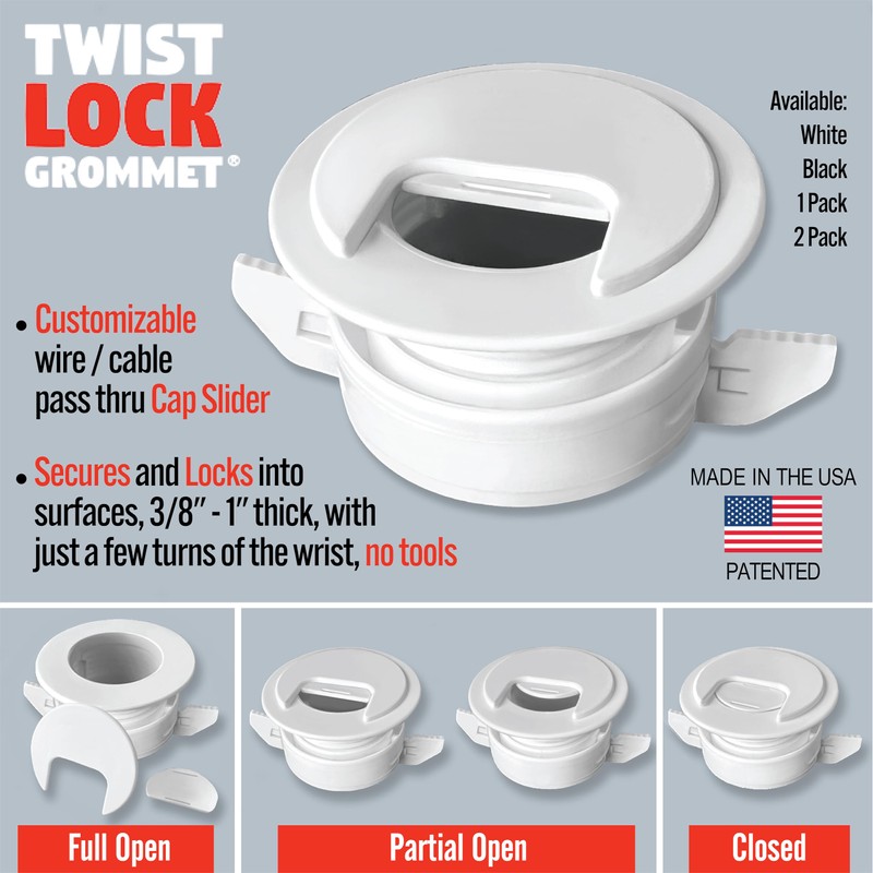 Twist Lock Grommet (1-Pack White) Cable, Wire & Cord Management