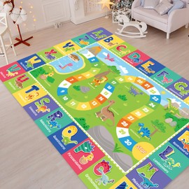 JOUUOUME ABC Kids Rug for Playroom, Cartoon Dinosaurs Carpet Playmat for Kids, Classroom Preschool Rugs wtih ABC, Number, Non-Slip Area Rugs for Boys Bedroom Playroom Living Room (59X39.4 Inch)