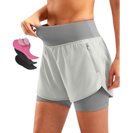 Bikewa Women's Mountain Bike Shorts 4D Padded Cycling Riding Road Biking Bicycle Biker Cycle Padding UPF 50+ Shorts for Women Zipper Pockets(Bright Grey,S)