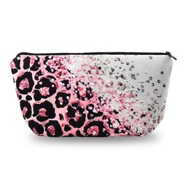 Glitter Cheetah Makeup Bag Pink Leopard Leopard Print Cosmetic Bag Travel Toiletry Bag for Women Cosmetic Pouch for Purse Zipper Pouch for Wife Girlfriend Valentines Day Birthday Gifts