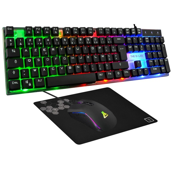 The G LAB - Combo Yttrium - Gamer Package Azerty RGB Gaming Keyboard with 105 Keys and 19 Keys Anti-Ghosting - Gamer Mouse 2400 DPI - Gaming Mouse Pad - PC PS4 PS5 Xbox One/Series - New 2023