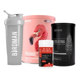 Kit Birdman Fitmingo 510g + Creatina 450g + Shaker + Omega 3
