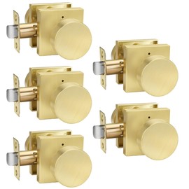 Goldenwarm Privacy Gold Interior Door Knobs, Zinc-Alloy Heavy Duty Interior Door Knobs Bedroom, Contemporary Brass Door Knob Privacy, Brushed Gold Door Knob Interior for Bathroom(5 Pack)