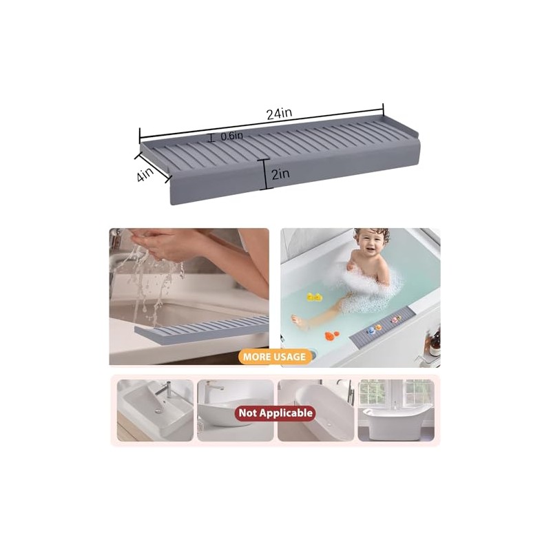 Sink Edge Protector with Suction Cup 4"x24", Silicone Sink Splash