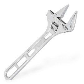 FIRSTINFO F36108 8" Lightweight Hookable Deep Throat Adjustable Wrench Spanner, 1-1/4 inch (32mm) Wide Jaw Opening, Metric & SAE Scales | Chrome-Vanadium Steel Construction