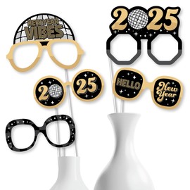 Big Dot of Happiness Disco New Year Glasses - Paper Card Stock Groovy 2025 NYE Party Photo Booth Props Kit - 10 Count