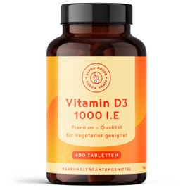 Vegetarian Vitamin D3 Tablets - with 25 μg (1000 IU) and Bioavailability - Sun Vitamin for Bones, Muscles and Immune System. 400 Tablets Alpha Foods