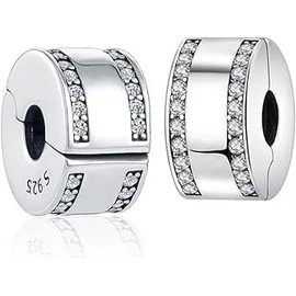 WEIMU Charms Stopper 925 Sterling Silver for Bracelet with Rubber Clip Stopper Charms for Bead Charm Bracelet Pendant Spacer, Sterling Silver, Cubic Zirconia