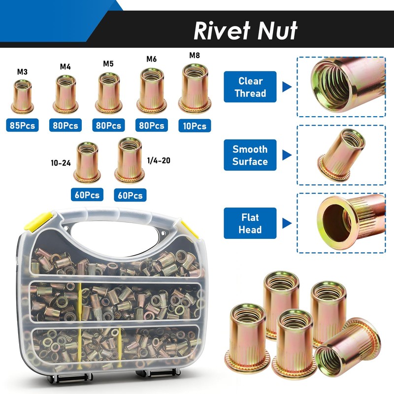 Eoppen 455Pcs Rivet Nut Tool Kit, Rivnut Tool Kit with