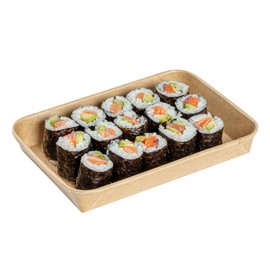 Restaurantware Matsuri Vision 7.3 x 5.1 x 0.9 Inch Sushi Trays, 100 Greaseproof Sushi Packaging Boxes - Lids Sold Separately, Disposable, Kraft Paper Sushi Containers, For Appetizers Or Desserts