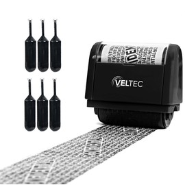 Veltec ID Protector Ink Roller - Identity Theft Protection Roller Stamp Set (Black, Stamp+6 Refills)
