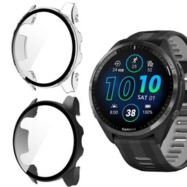 ZoRoll Case Compatible with Garmin Forerunner 965, [Pack of 2] All-Round Protective Case with Glass Film, Full Coverage 9H Hardness PC Protection Case for Garmin Forerunner 965 - Transparent + Black