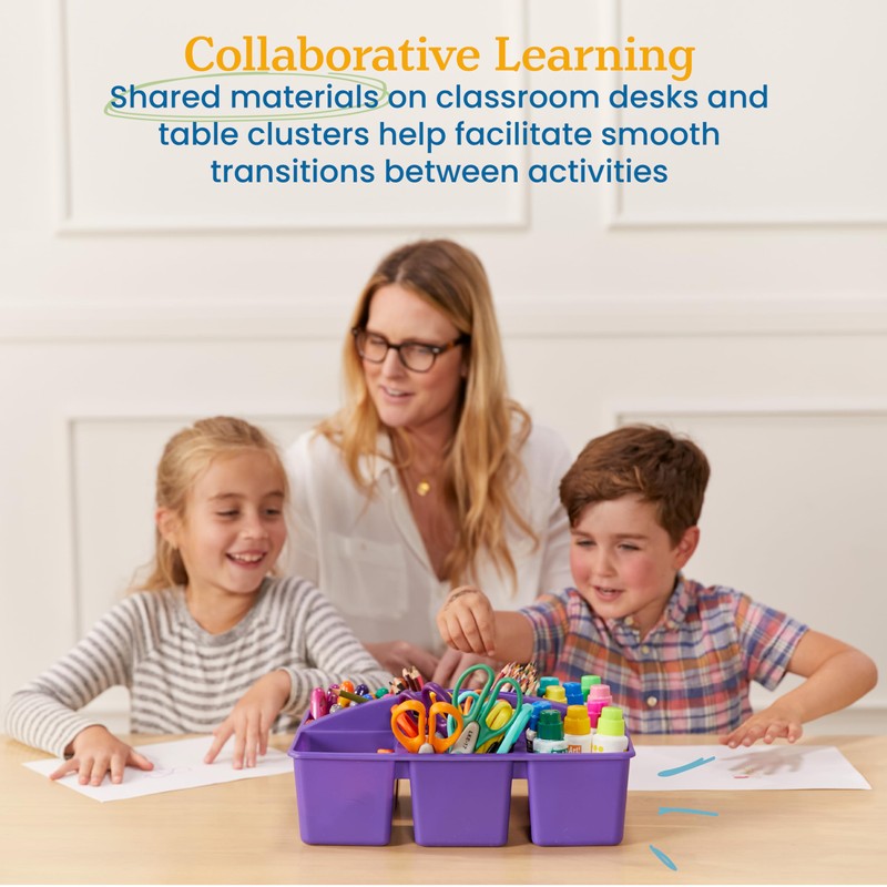 ECR4Kids 6-Compartment Large Caddy, Storage Organizer, Primary, 6-Pack