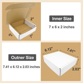 7x6x2 Shipping Boxes, Small Box for Packaging Cardboard Boxes Flat Corrugated Literature Mailer Jewelry Packing White Mailing Box, 25 Pack