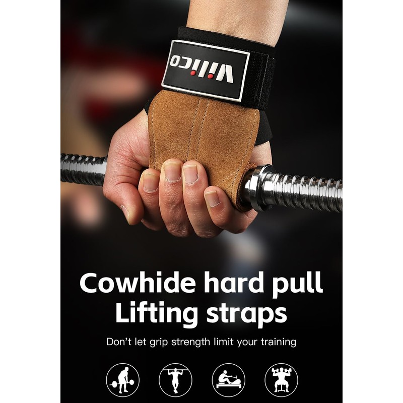 Leather Weight Lifting Gloves Wrist Straps for Weightlifting, Adjustable Weight