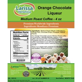 Orange Chocolate Liqueur Medium Roast Coffee (Gourmet, Naturally Flavored, Whole Coffee Beans) (4 oz, ZIN: 555133)