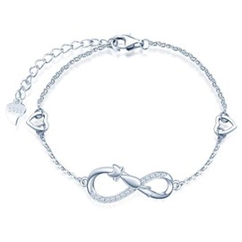 MicLee Women's Simple Bracelet Cubic Zirconia 925 Sterling Silver Allergen-Free Cat Infinity Sign Two Hearts Bangle Bracelet with Gift Bag Super Gift for Mother Girlfriend, Silver Silver Zirconia,